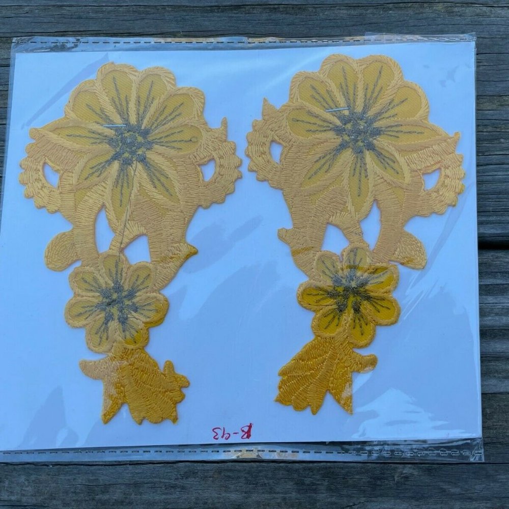 Yellow Embroidery Patch Set of 2 Iron On Yellow Applique Patches